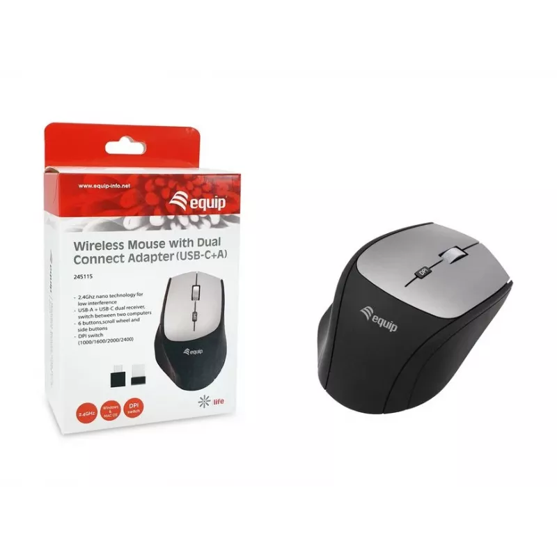 Equip 245115 ratón inalámbrico con adaptador dual-connect (USB-C+A)