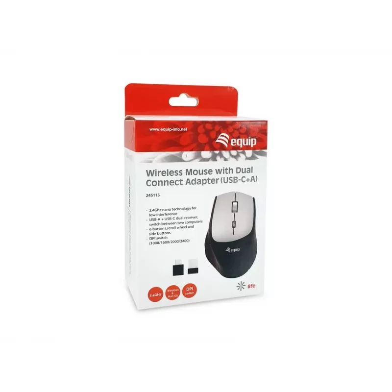 Equip 245115 ratón inalámbrico con adaptador dual-connect (USB-C+A)