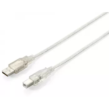 Cable USB 2.0 Type-A a Type-B Equip, 3,0 m, transparente plateado