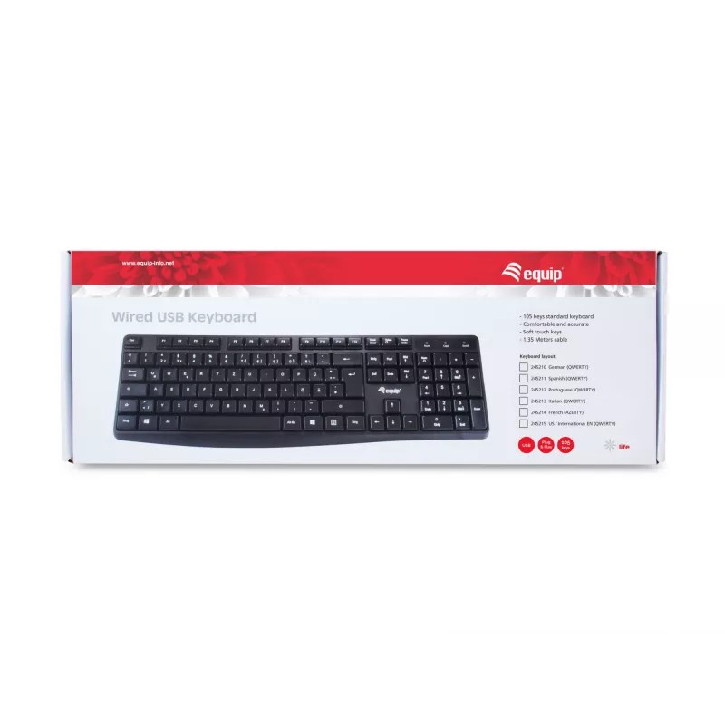 Equip 245213 teclado oficina USB QWERTY italiano negro