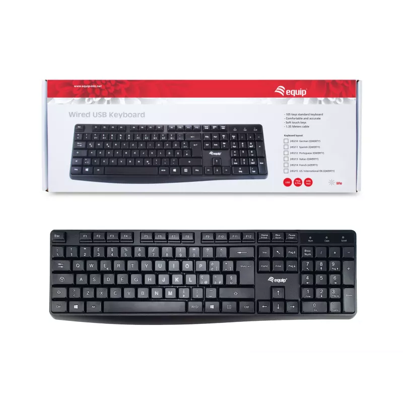 Equip 245213 teclado oficina USB QWERTY italiano negro
