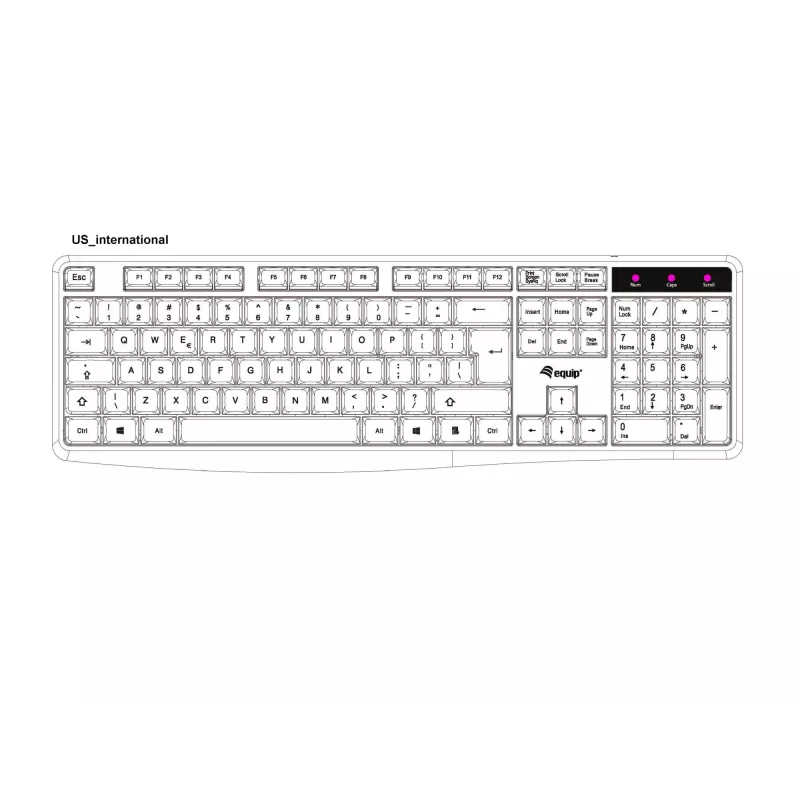 Equip teclado USB con cable, distribución US/internacional (QWERTY), tamaño completo (100%), con cable, USB, QWERTY, negro