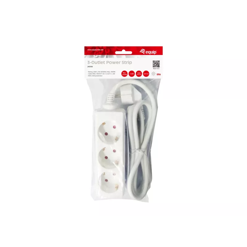 Alargador Equip 245550 1,5 m 3 tomas AC interior blanco