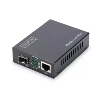 Conversor de medios DIGITUS, SFP 10/100/1000Base-T a SFP Open Slot, incl. fuente de alimentación sin módulo SFP