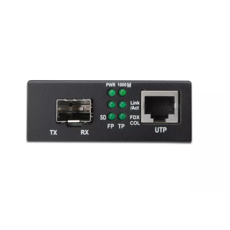 Conversor de medios DIGITUS, SFP 10/100/1000Base-T a SFP Open Slot, incl. fuente de alimentación sin módulo SFP