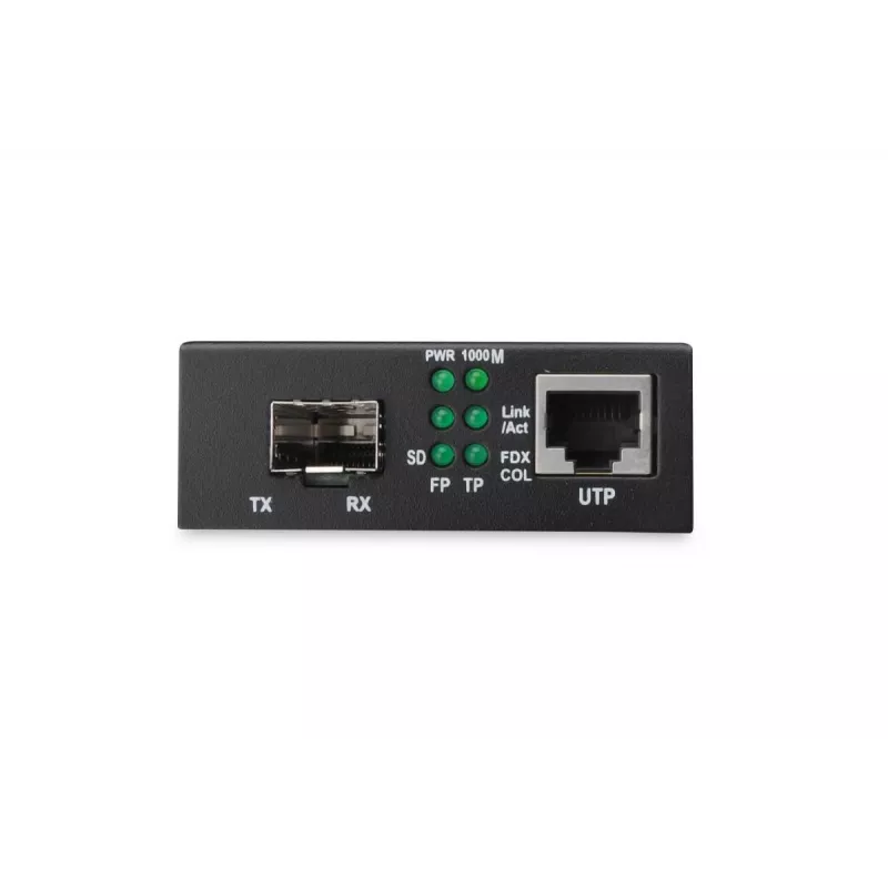 Conversor de medios DIGITUS, SFP 10/100/1000Base-T a SFP Open Slot, incl. fuente de alimentación sin módulo SFP