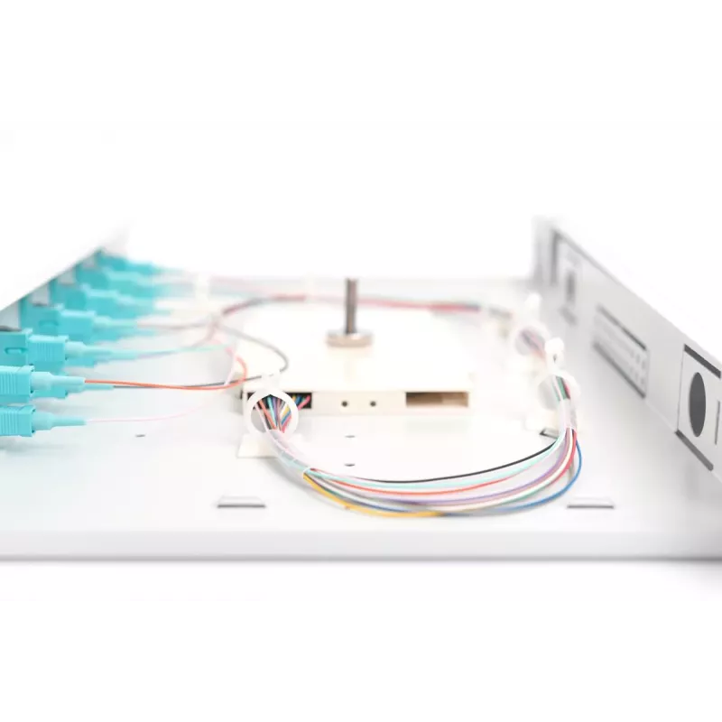 DIGITUS Caja de empalme deslizante de fibra óptica, 1U, equipada con 6x SC dúplex, incl. tornillo M25, cassette de empalme pigtails de colores OM3, adaptador