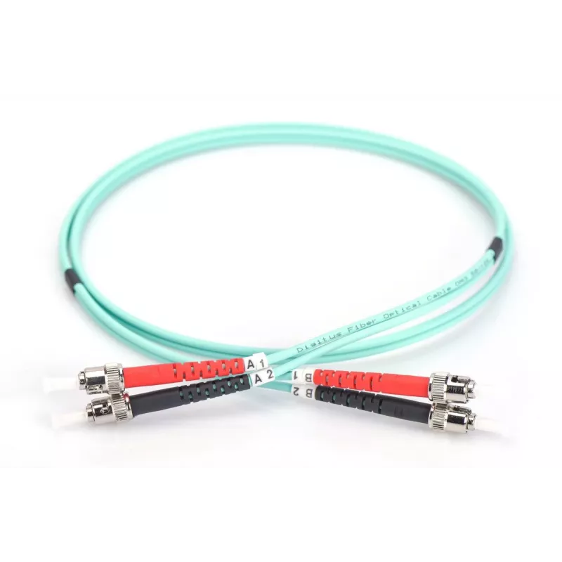 DIGITUS Cable de parcheo de fibra óptica, ST a ST multimodo 50/125 µ, dúplex longitud 5 m clase OM3