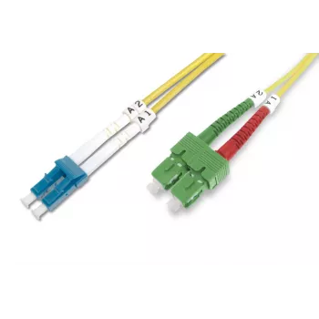 DIGITUS Cable de parcheo de fibra óptica SC (APC) a LC (PC), monomodo 09/125 µ, dúplex longitud 2 m