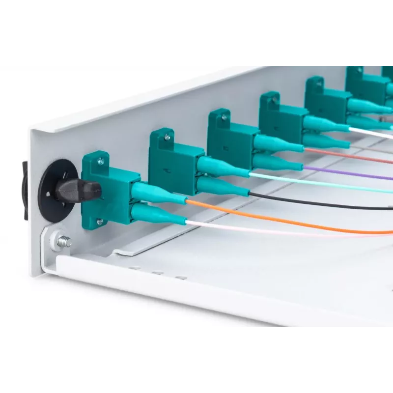 Caja de empalme de fibra óptica DIGITUS, 1HE, equipada con 12x LC-Duplex, incl. tornillos M25, cassette de empalme OM3, pigtails de colores, adaptador