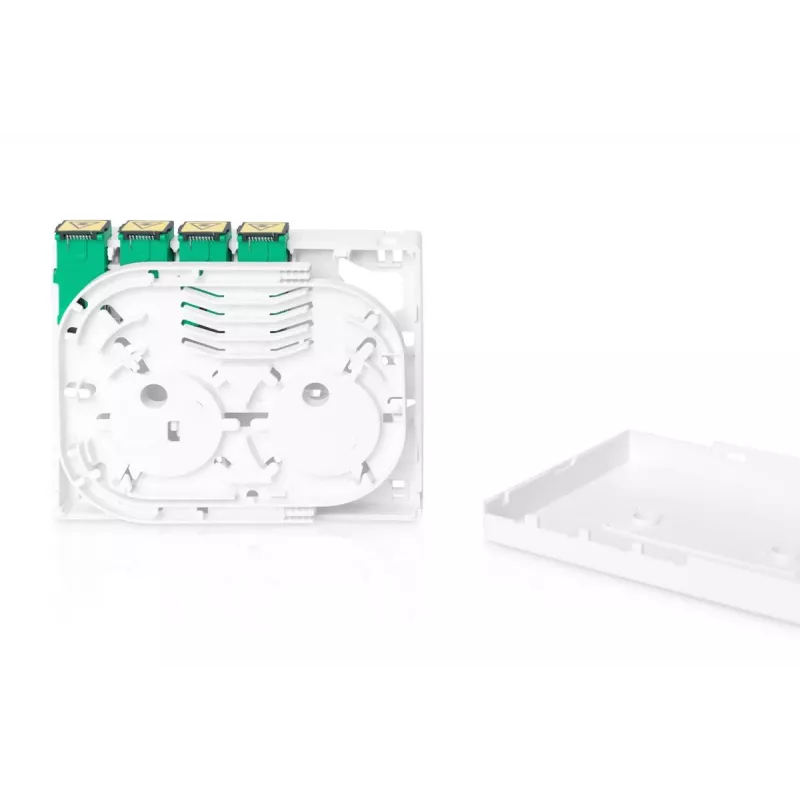 DIGITUS Caja FTTH, con superficie de adaptador 4x SC (APC) SX y montaje en carril DIN
