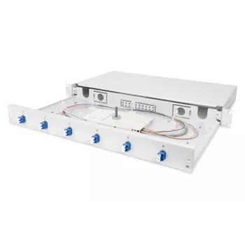 DIGITUS Caja de empalme de fibra óptica LC OS2 1U 6xLC-DX con cassette, pigtails y acopladores