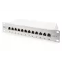 DIGITUS Panel de parcheo CAT6A, apantallado, 12 puertos campo de rotulación, 1U, montaje en rack de 10 pulgadas, gris RAL 7035