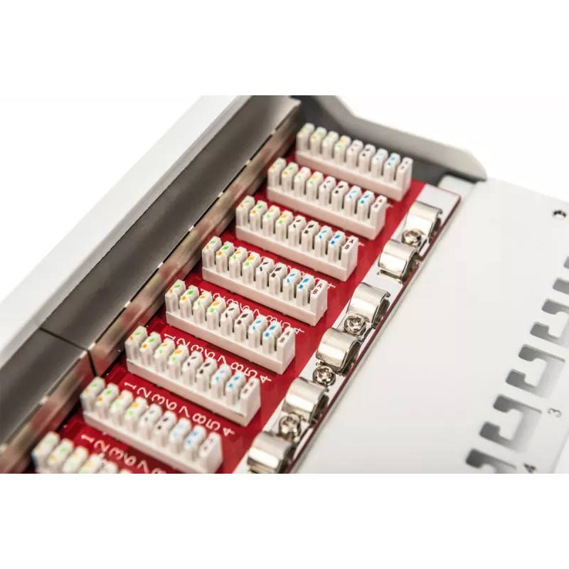 DIGITUS Panel de parcheo CAT6A, apantallado, 12 puertos campo de rotulación, 1U, montaje en rack de 10 pulgadas, gris RAL 7035