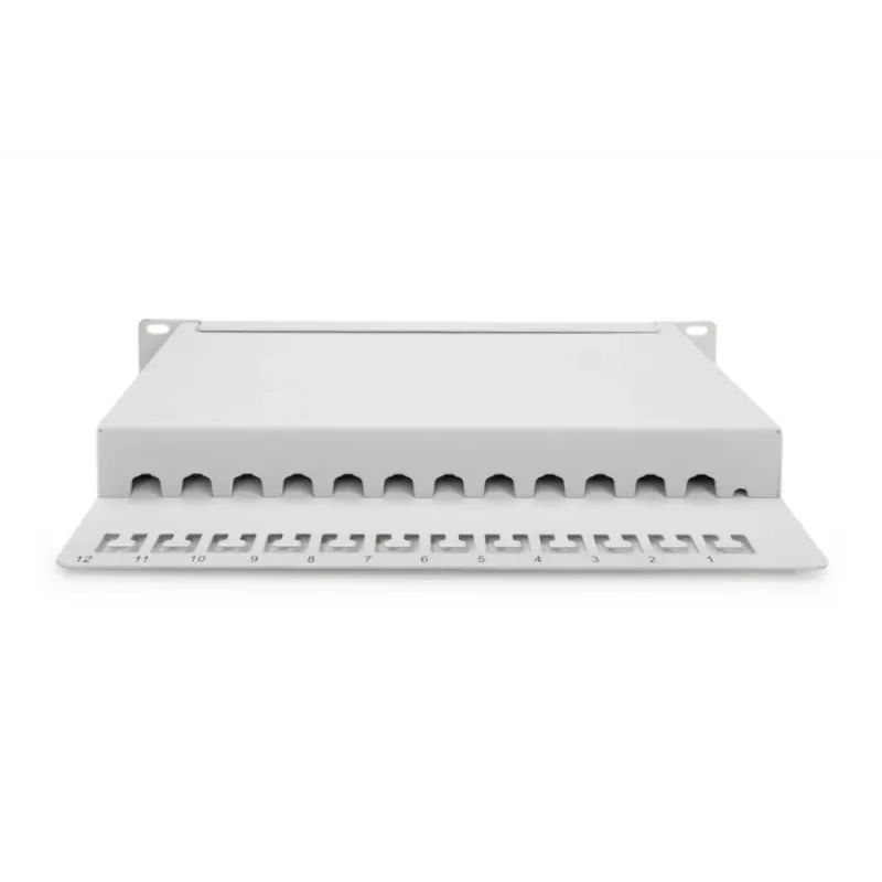 DIGITUS Panel de parcheo CAT6A, apantallado, 12 puertos campo de rotulación, 1U, montaje en rack de 10 pulgadas, gris RAL 7035