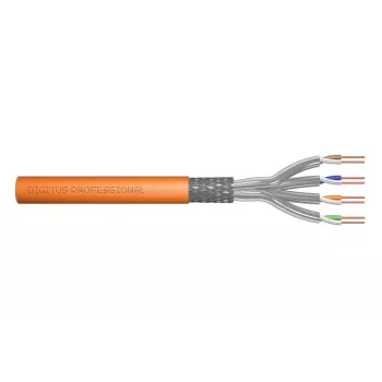 DIGITUS Cable de instalación - Cat. 7 - S/FTP - AWG 23/1 - simplex - 250 m - naranja - 1200 MHz Dca (EN 50575), caja de papel, SX