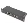 DIGITUS Panel de parcheo CAT6A apantallado, 8 puertos 1U, montaje en rack de 10 pulgadas, negro RAL 9005