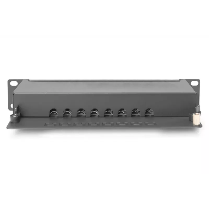 DIGITUS Panel de parcheo CAT6A apantallado, 8 puertos 1U, montaje en rack de 10 pulgadas, negro RAL 9005