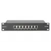 DIGITUS Panel de parcheo CAT6A apantallado, 8 puertos 1U, montaje en rack de 10 pulgadas, negro RAL 9005