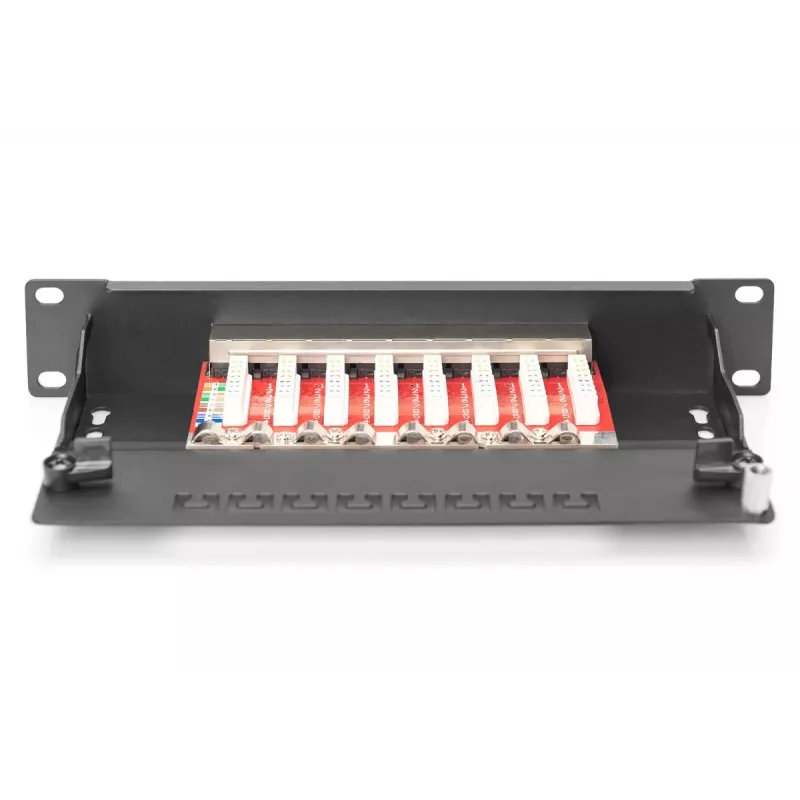 DIGITUS Panel de parcheo CAT6A apantallado, 8 puertos 1U, montaje en rack de 10 pulgadas, negro RAL 9005