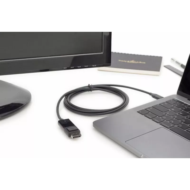 Cable adaptador USB Type-C DIGITUS, Type-C a DP macho/macho, 2 m 4K/60 Hz, 32,4 Gbit/s, CE, negro