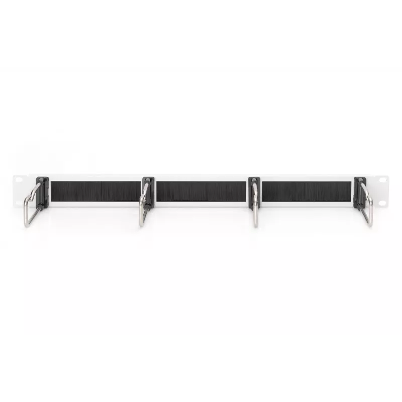 Panel de gestión de cables DIGITUS 1U con cepillo, 4 anillos de acero 40x75 mm, gris (RAL 7035)