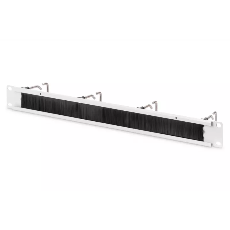 Panel de gestión de cables DIGITUS 1U con cepillo, 4 anillos de acero 40x75 mm, gris (RAL 7035)