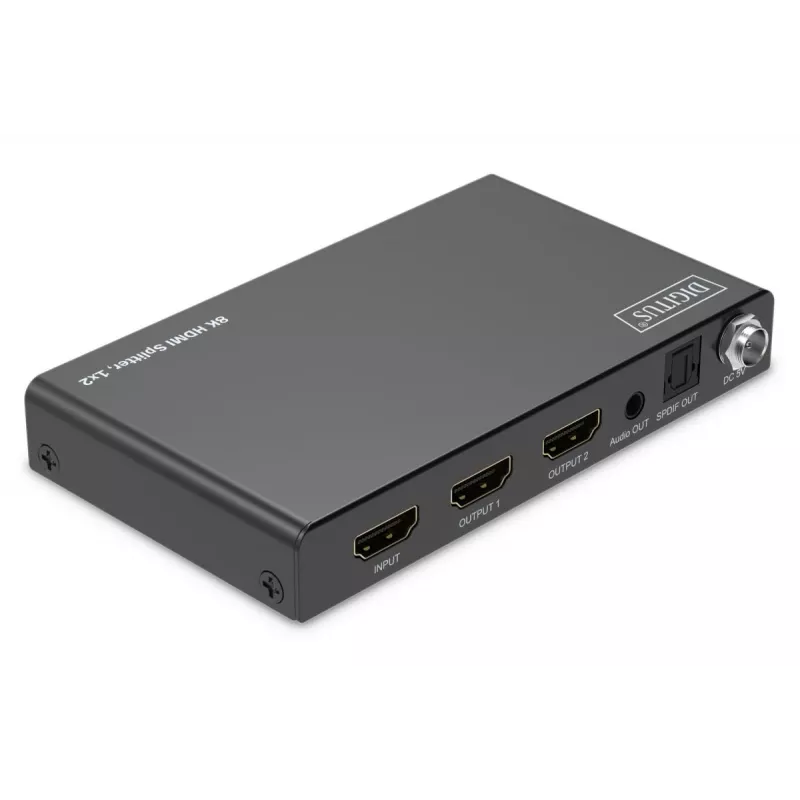 Splitter HDMI 1x2 DIGITUS - 8K/60Hz (4:4:4), Toslink, estéreo, control EDID