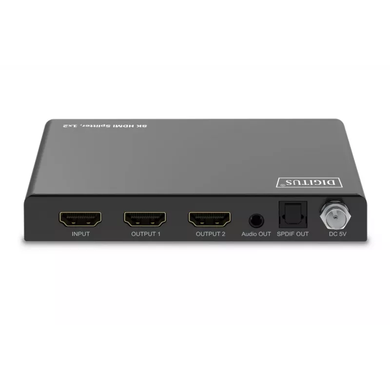 Splitter HDMI 1x2 DIGITUS - 8K/60Hz (4:4:4), Toslink, estéreo, control EDID