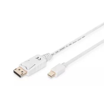 Cable de conexión DisplayPort DIGITUS, Mini DP - DP M/M, 2 m con bloqueo, conforme a DP 1.1a, blanco