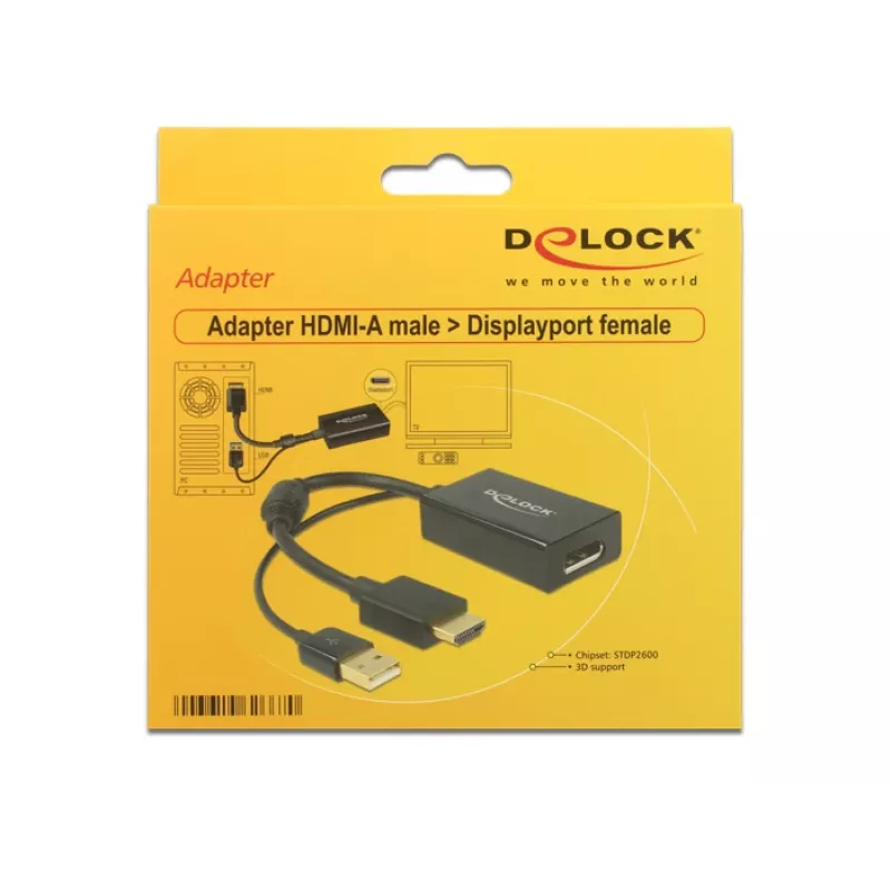 Adaptador HDMI DELOCK A -> DisplayPort macho/hembra +USB alimentación 4K