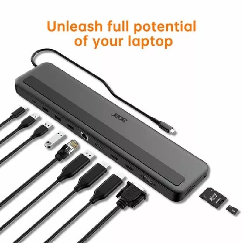 Acer Minidock Type-C 13 en 1 con cable USB 3.2 Gen 1 negro