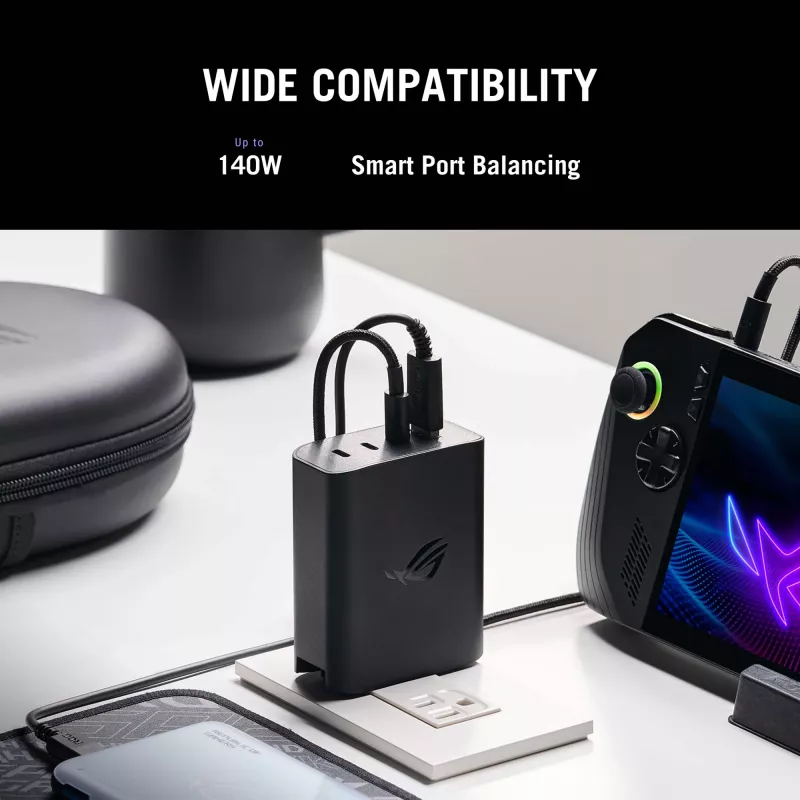 ASUS ROG 140W USB-C GaN universal negro AC carga rápida interior