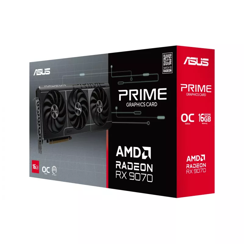 ASUS Prime Radeon RX 9070 OC 16 GB GDDR6 tarjeta gráfica (PRIME-RX9070-O16G), PCIe 5.0, 256 bits, 3x DP, 1x HDMI, 312 mm, 2,5 ranuras, 3 ventiladores