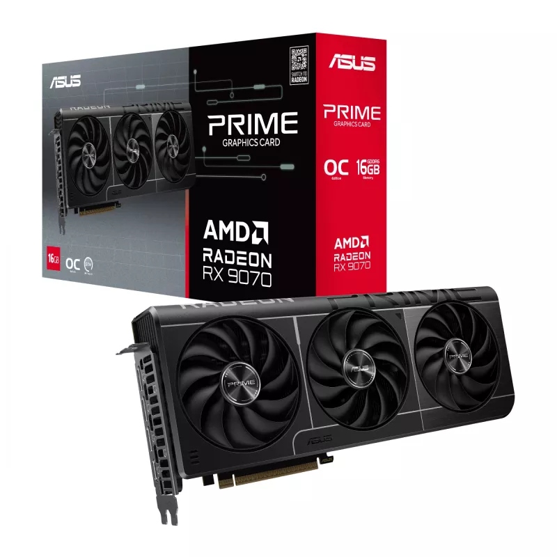 ASUS Prime Radeon RX 9070 OC 16 GB GDDR6 tarjeta gráfica (PRIME-RX9070-O16G), PCIe 5.0, 256 bits, 3x DP, 1x HDMI, 312 mm, 2,5 ranuras, 3 ventiladores