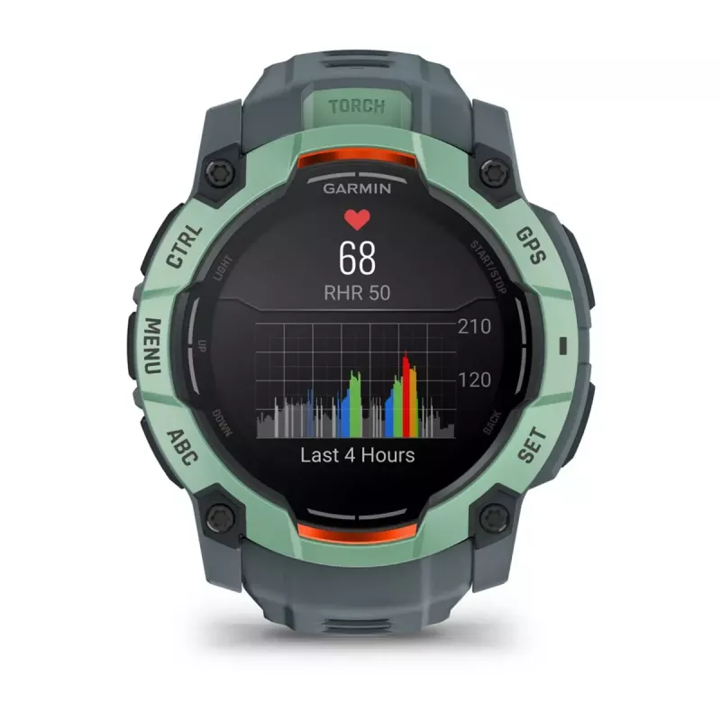 Garmin Instinct 3 AMOLED 50 mm smartwatch (010-03020-01), pantalla táctil de 1,3 pulgadas 416x416, GPS, verde Neotropic Twilight