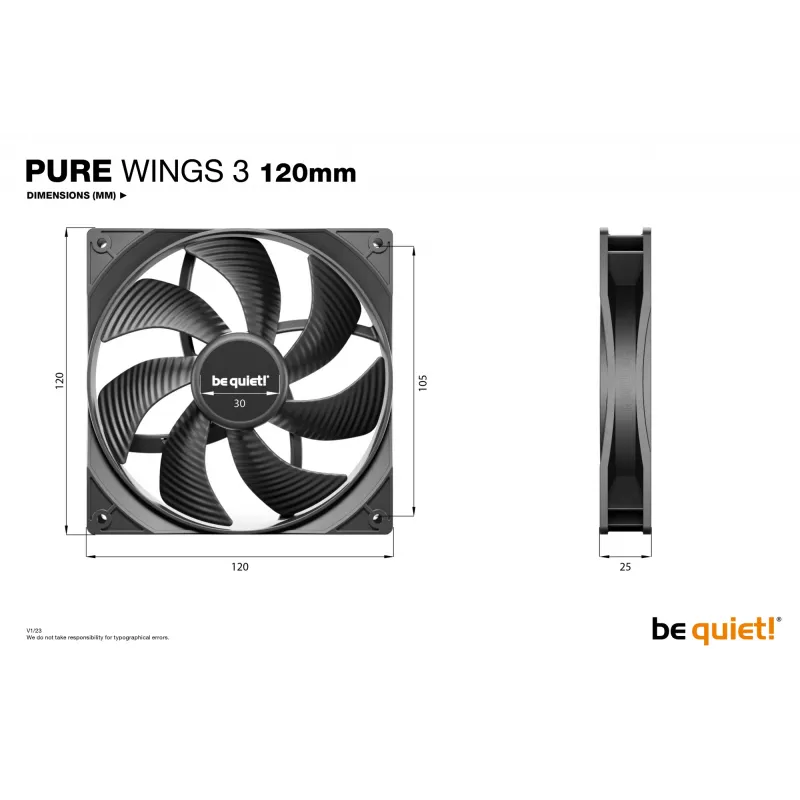 be quiet Pure Wings 3 Ventilador para carcasa de ordenador 120 mm 12 cm Negro 1 unidad