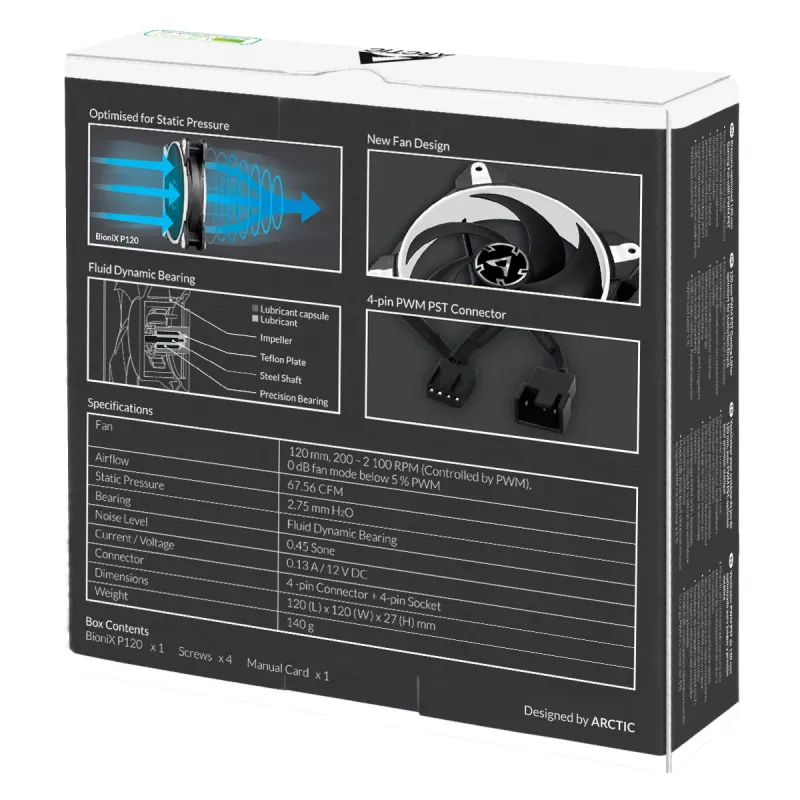 ARCTIC BioniX P120 (Blanco) – Ventilador gaming de 120 mm optimizado para presión con PWM PST