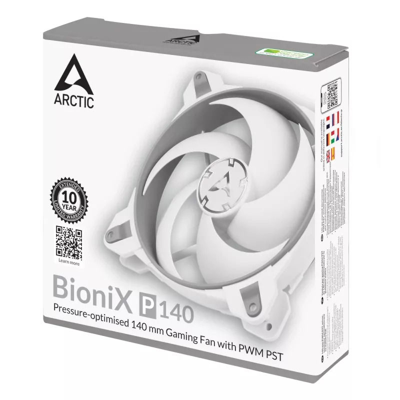 ARCTIC BioniX P140 (Gris/Blanco) – Ventilador gaming de 140 mm optimizado para presión con PWM PST