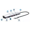 Dock/hub USB-C Manhattan con lector de tarjetas, conexiones (x5): Ethernet, HDMI, USB-A (x2) y USB-C, con Power Delivery (PD) 100 W – requiere cargador USB-C externo (no incluido). Alimentado por USB (no requiere fuente de alimentación externa) cuando no se utiliza PD