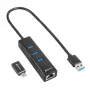 SHARKOON USB Hub - 3 puertos USB 3.2 Gen 1 Aluminio + Ethernet Negro