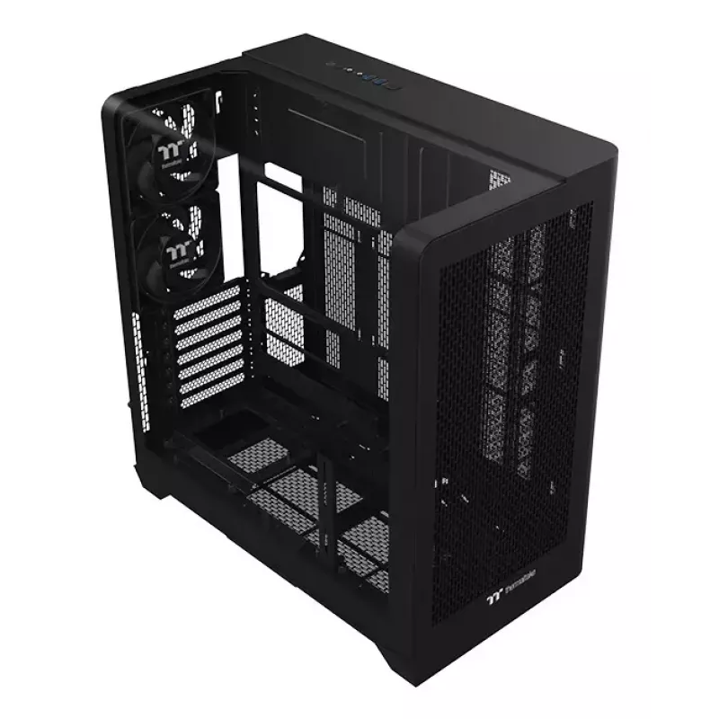 Thermaltake View 390 Air caja de PC midi torre, ATX, ARGB, cristal templado, fuente PS2, HDD de 3,5 pulgadas, SSD de 2,5 pulgadas, ventiladores frontales de hasta 200 mm, negra