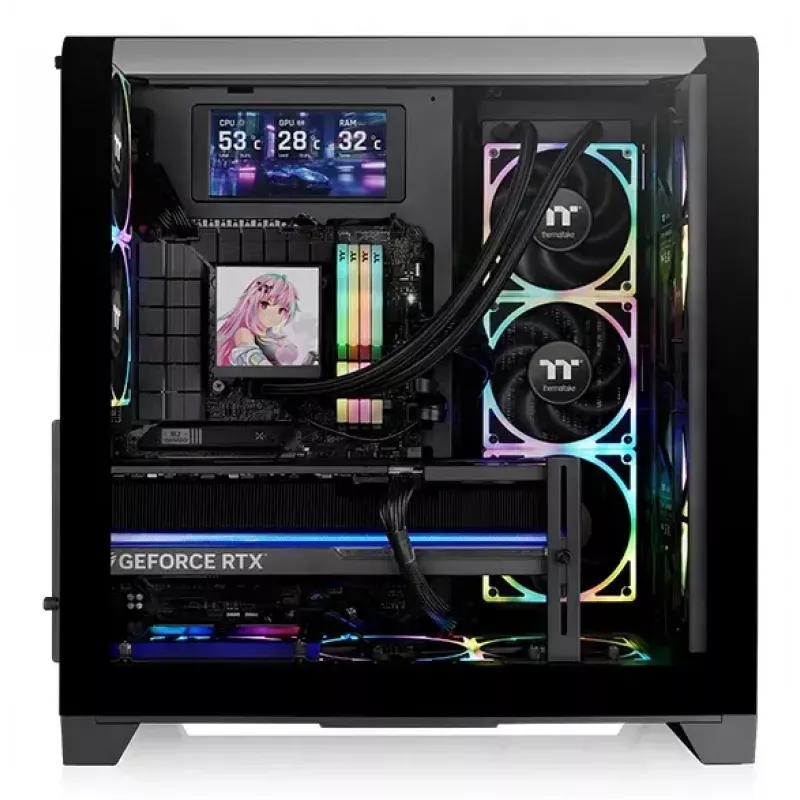 Thermaltake View 390 Air caja de PC midi torre, ATX, ARGB, cristal templado, fuente PS2, HDD de 3,5 pulgadas, SSD de 2,5 pulgadas, ventiladores frontales de hasta 200 mm, negra