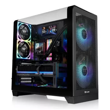 Caja de PC Thermaltake View 390 Air Midi Tower — Negro, compatible con fuentes PS2, HDD de 3,5 inch, SSD de 2,5 inch, ventiladores frontales de hasta 200 mm