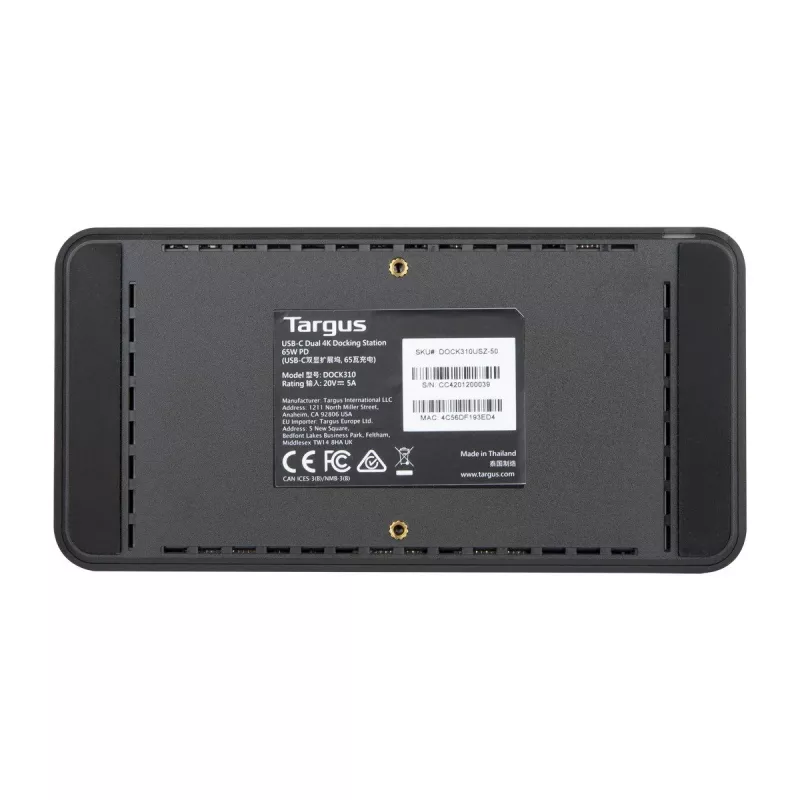 Targus DOCK310EUZ Estación de acoplamiento / Replicador de puertos para portátil Cableado USB 3.2 Gen 1 (3.1 Gen 1) Type-C Negro