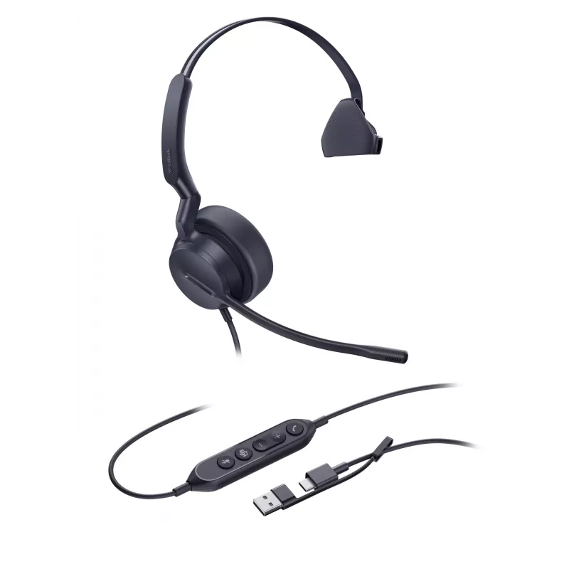 Yealink UH44 Mono Teams auricular USB-C/A, con cable, 20 - 20000 Hz, oficina/call center, 127 g, auricular, negro