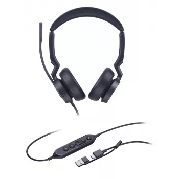 Yealink UH46 Dual UC auricular USB-C/A, con cable, 20 - 20000 Hz, oficina/call center, 166 g, auricular, negro