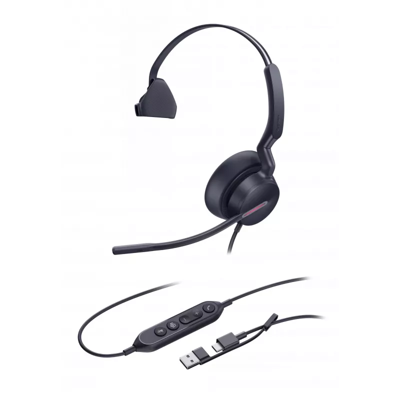 Yealink UH46 Mono Teams auricular USB-C/A, con cable, 20 - 20000 Hz, oficina/call center, 127 g, auricular, negro