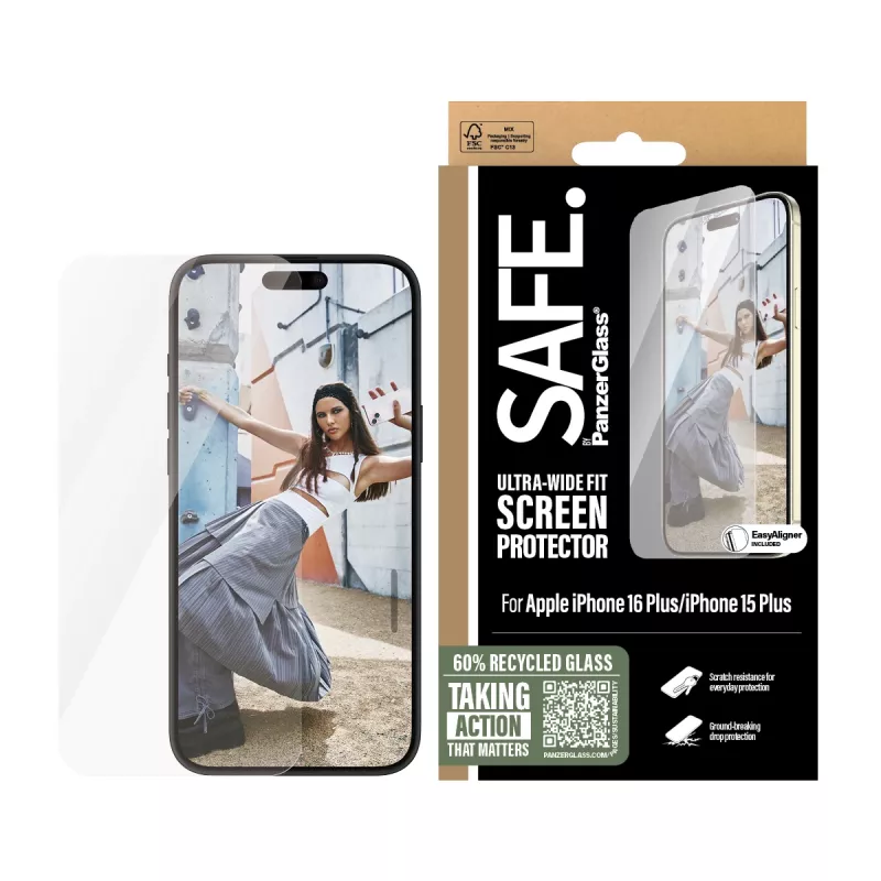 PanzerGlass SAFE. by ® lámina protectora de pantalla iPhone 16 Plus | 15 Plus | Ultra-Wide Fit