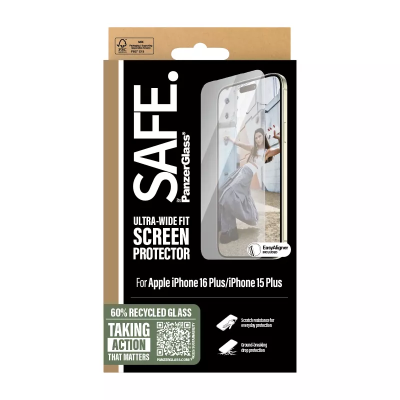PanzerGlass SAFE. by ® lámina protectora de pantalla iPhone 16 Plus | 15 Plus | Ultra-Wide Fit